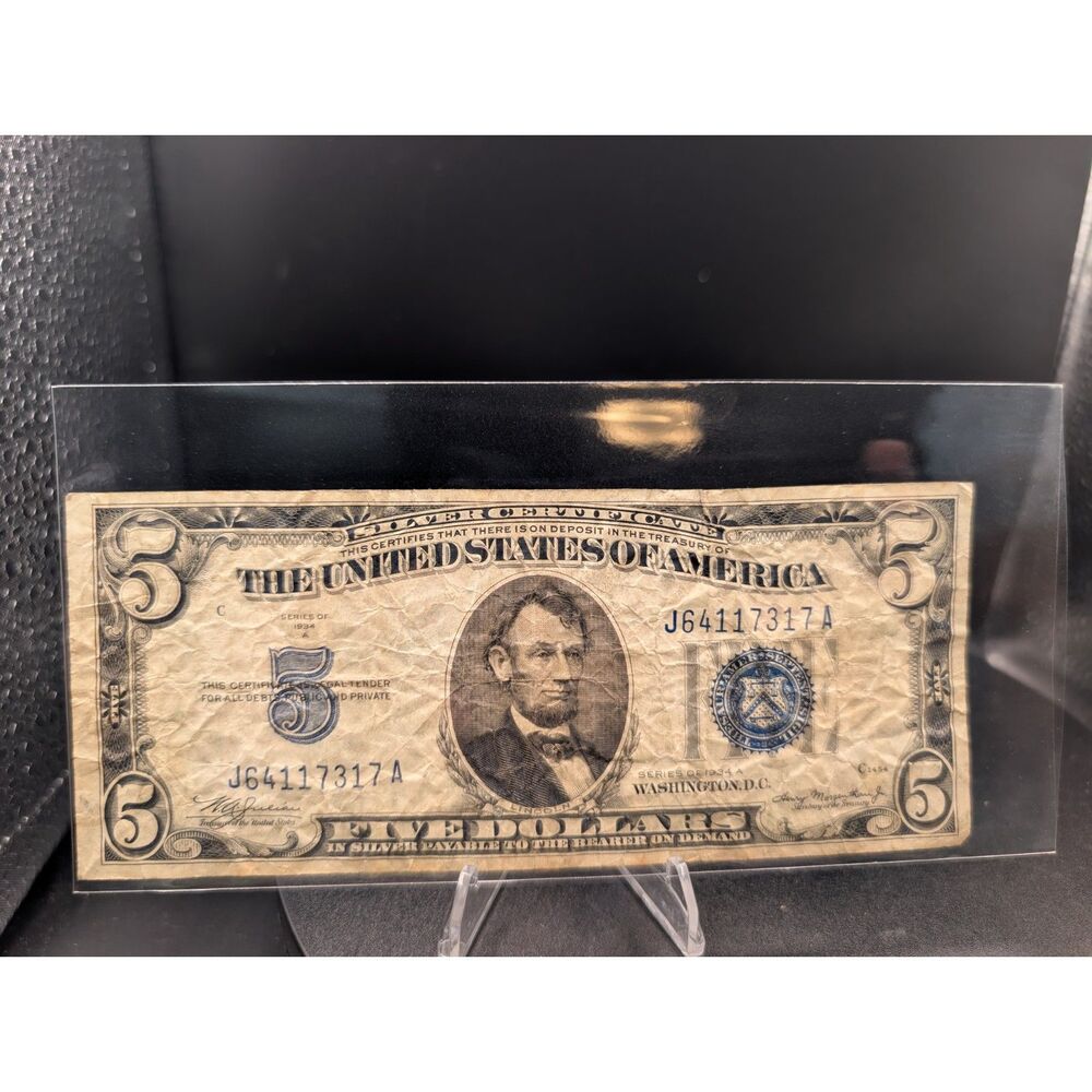 1934A $5 Silver Certificate • Blue Seal • Circulated • J64117317A